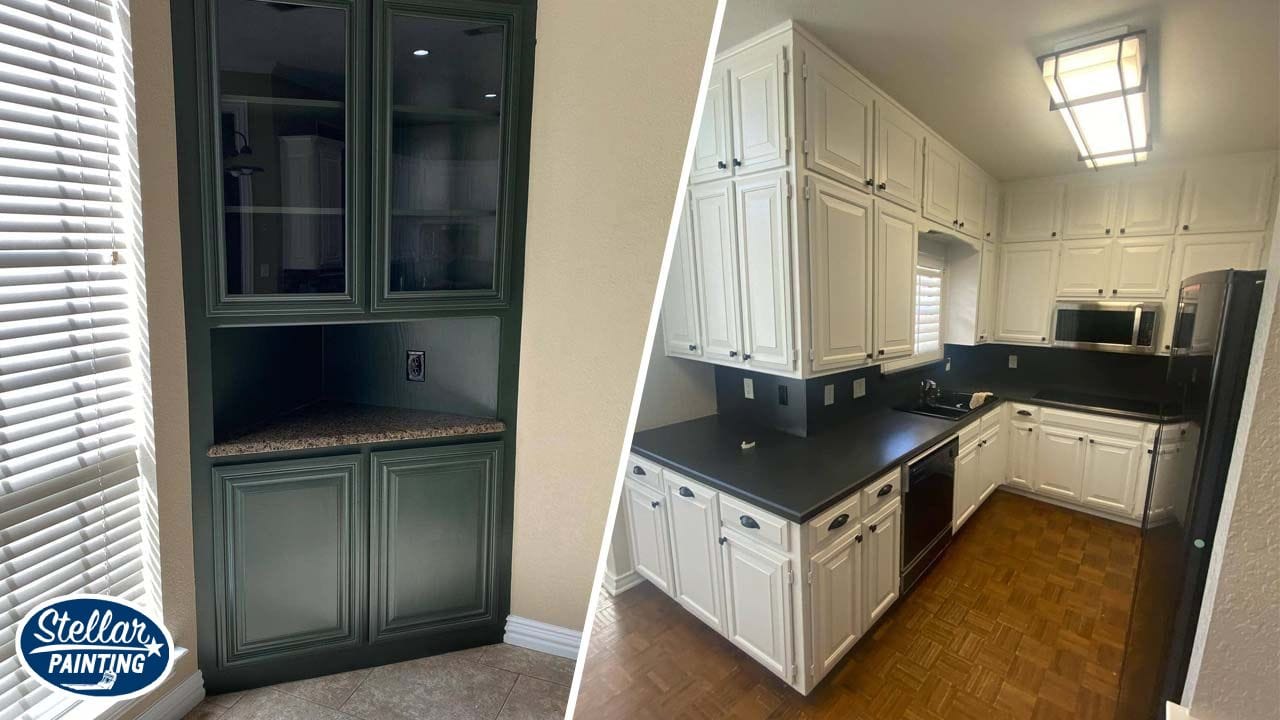 An image of cabinet painting services done by Stellar Painting at Fort Worth, TX.