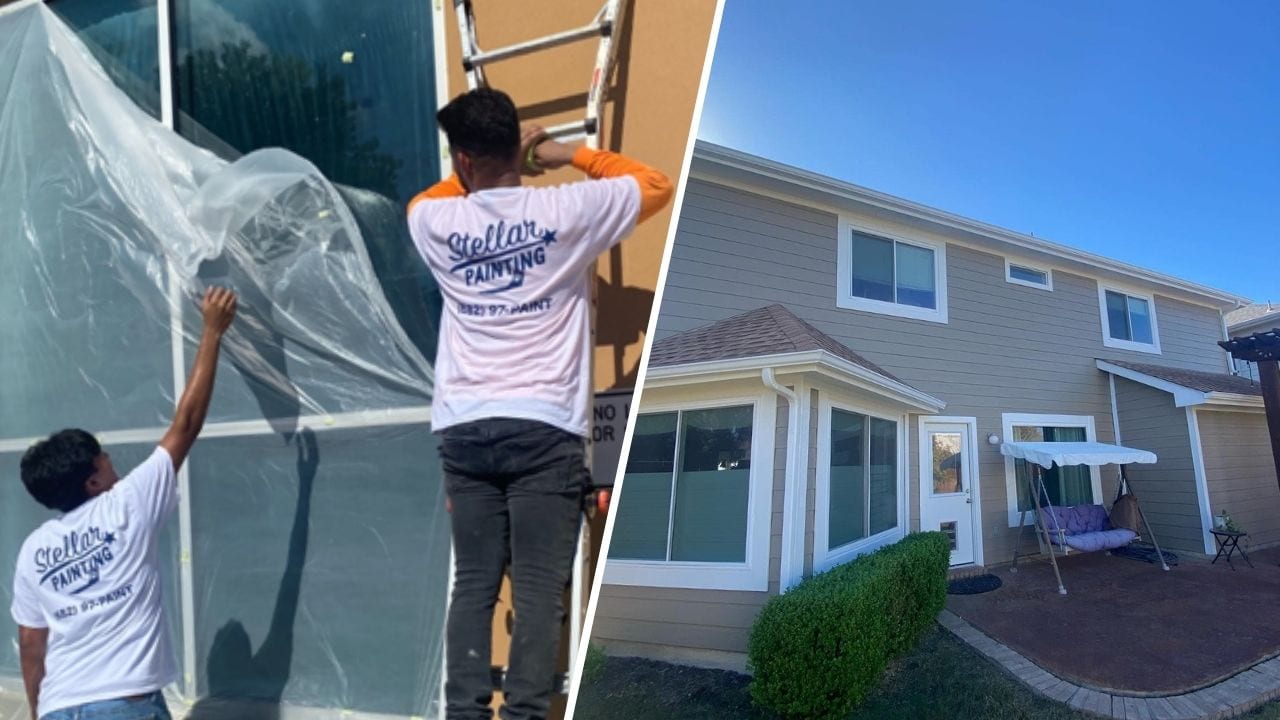 split image of contractor types for residential and commercial painting contractors.