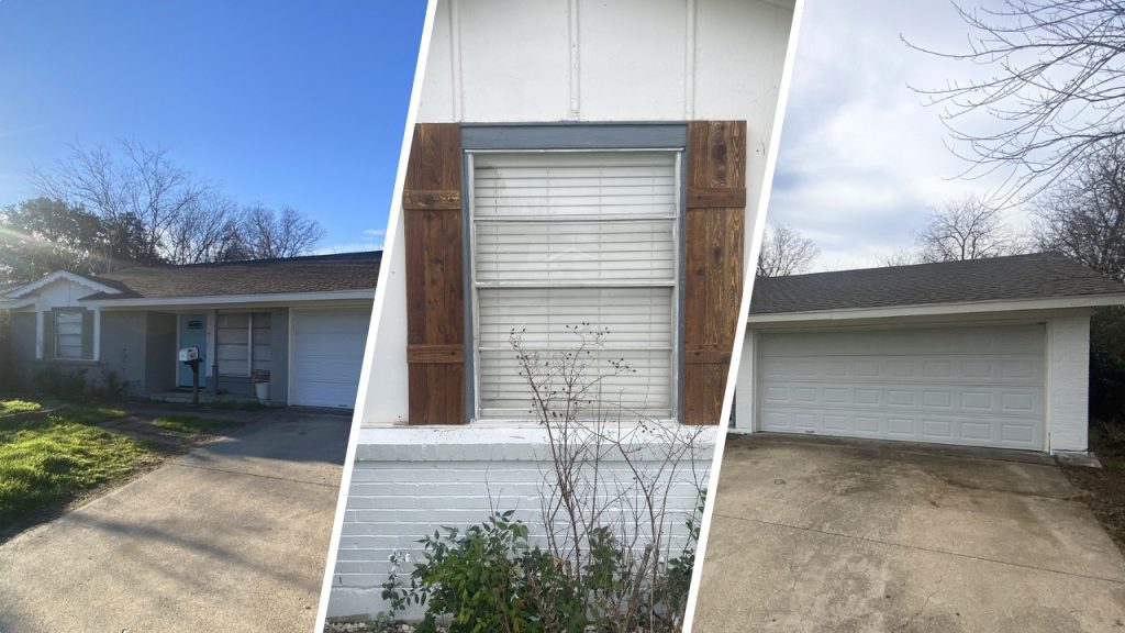 Three-angle split image of a newly painted home, showcasing how exterior painting companies in Fort Worth protect properties from weather damage, moisture, and long-term wear—not just enhance curb appeal.