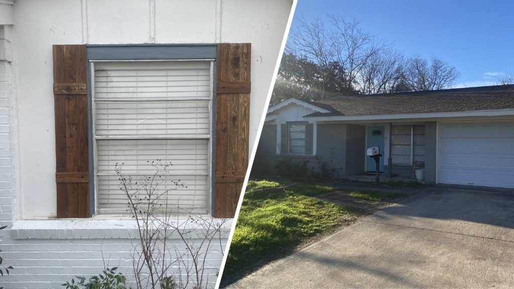 Split image showing a freshly painted window and the property, highlighting the detailed, comprehensive work of Stellar Painting—one of the trusted exterior painting companies in Fort Worth.