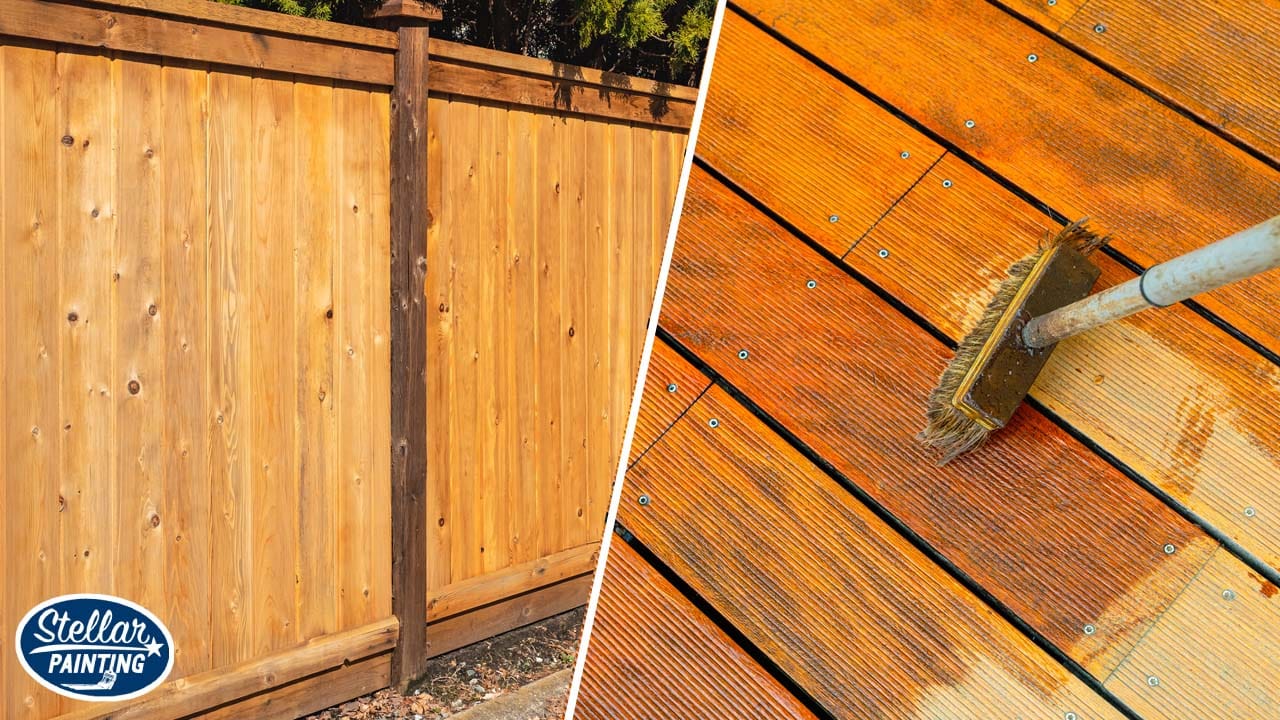 A fence and deck staining process done by Stellar Painting.