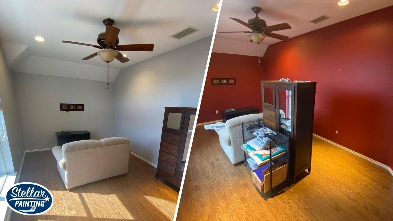A bold red paint was used to paint the walls in a house i Fort Worth, TX.