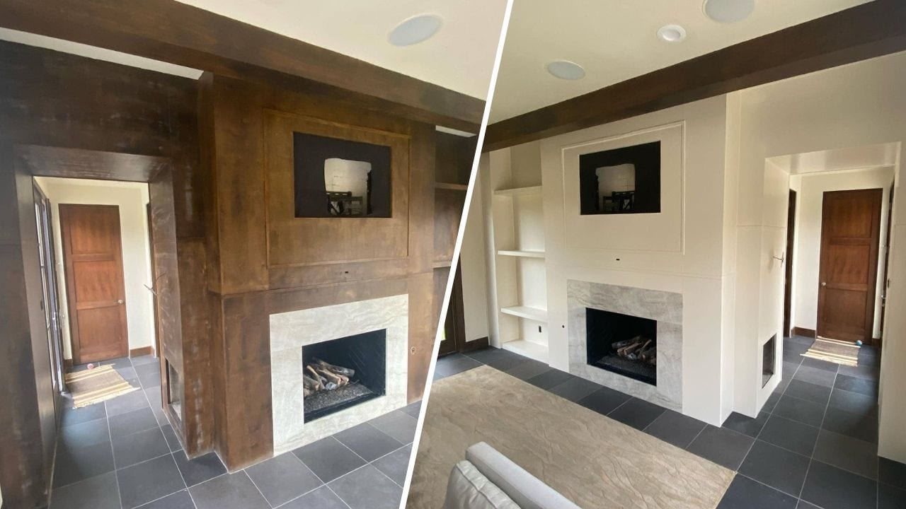 before and after of residential living space by Stellar Painting.