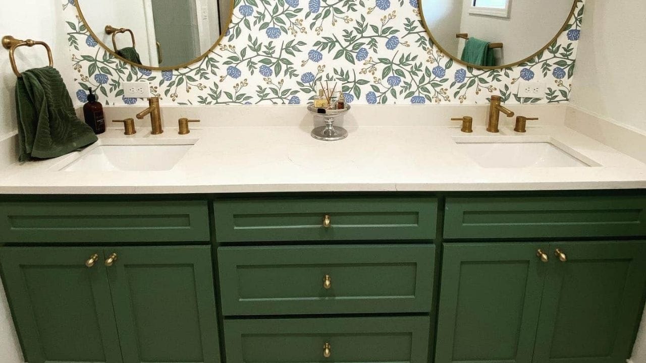 A close-up bathroom cabinet of high-quality paint.