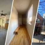 Split image of a Fort Worth home painted by Stellar Painting showing the living area, hallway, and exterior view, highlighting expert interior painting and a professionally finished exterior that enhances overall home appeal.