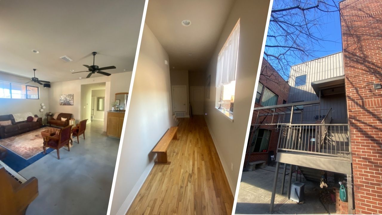 Split image of a Fort Worth home painted by Stellar Painting showing the living area, hallway, and exterior view, highlighting expert interior painting and a professionally finished exterior that enhances overall home appeal.