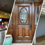 This is a commercial painting project by Stellar Painting in Diamond Hill-Jarvis Fort Worth, TX, highlighting a movie theater interior, wood-finish front door, and patio siding.