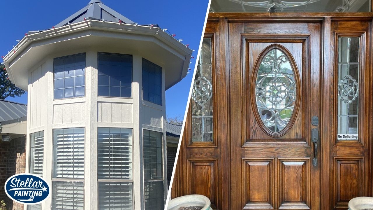 Commercial Painting Diamond Hill-Jarvis Fort Worth, TX - Contract Types - Stellar Painting This is a commercial painting project by Stellar Painting in Diamond Hill-Jarvis Fort Worth, TX, showing detailed trim work and a stained front entry door.