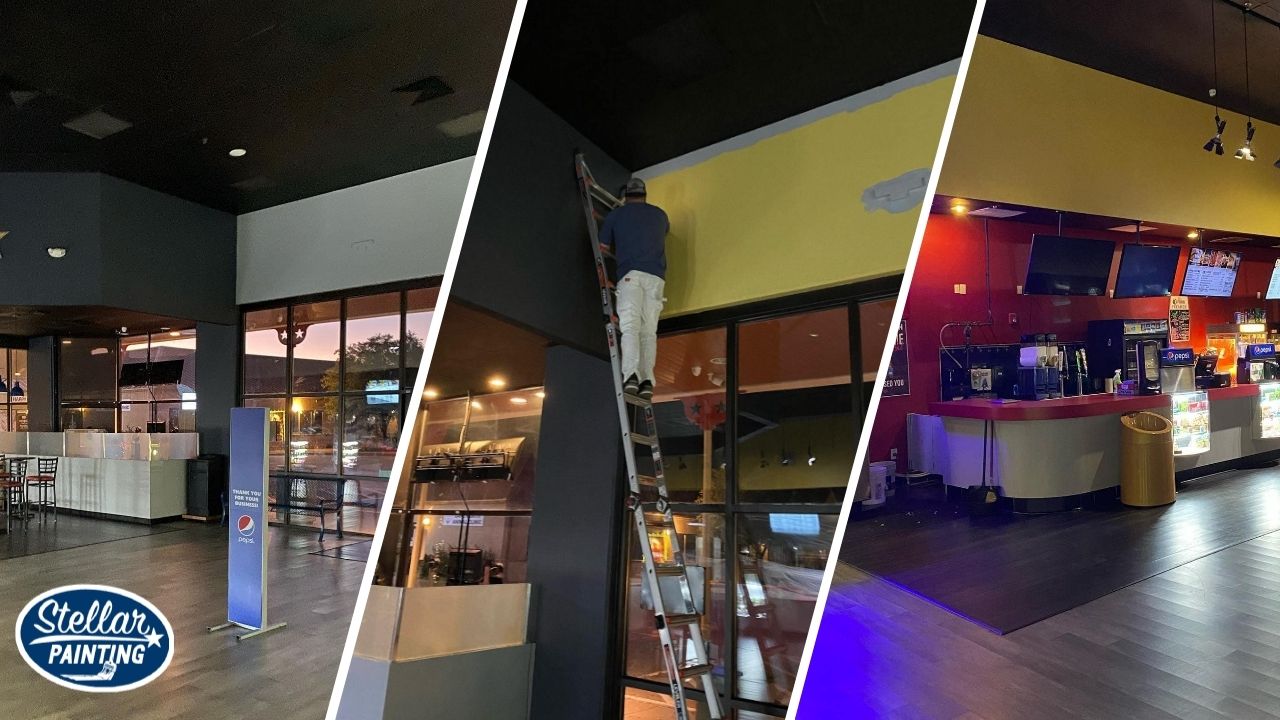 This is a split image of commercial painting job in Fort Worth, TX.