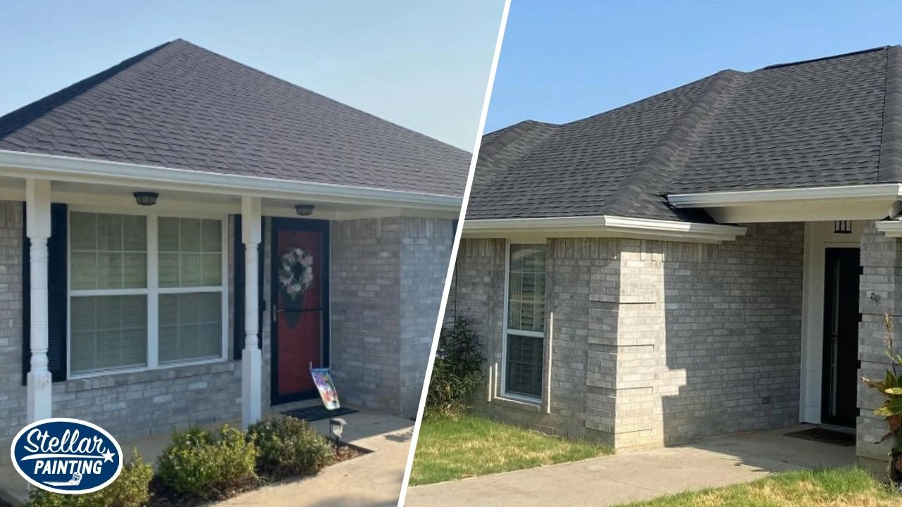 Exterior Painting Diamond Hill-Jarvis Fort Worth - Paint Types - Stellar Painting This is a residential exterior painting project by Stellar Painting in Diamond Hill-Jarvis Fort Worth, TX, showing painted brick siding and front porch columns.