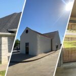 This is a mix of residential and commercial exterior painting by Stellar Painting in Diamond Hill-Jarvis Fort Worth, TX, showing brick siding, stucco walls, and a patio entrance.