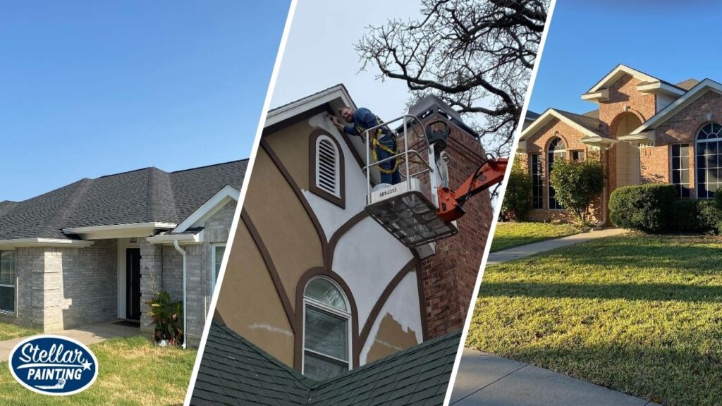 This is a split image of exterior of houses in Fort Worth, TX.