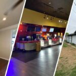 This is a split image of a white painted wall, interior of a house, and a commercial space in Fort Worth, TX.