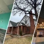 This is a split image of exterior painting, office painting, and commercial painting in Fort Worth, TX.