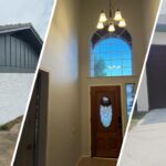 This is a split image of interior of a house, a white painted wall, and brown gate in Fort Worth, TX.