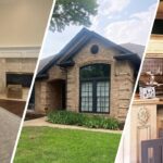 This is a split image of an interior and exterior of a house in Fort Worth, TX.