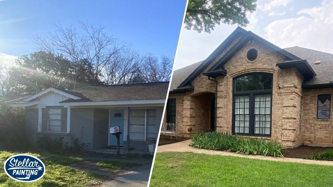 This is a split image of two exterior house in Fort Worth.