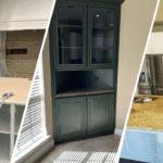 This is a split image of cabinet painting in Fort Worth, TX.