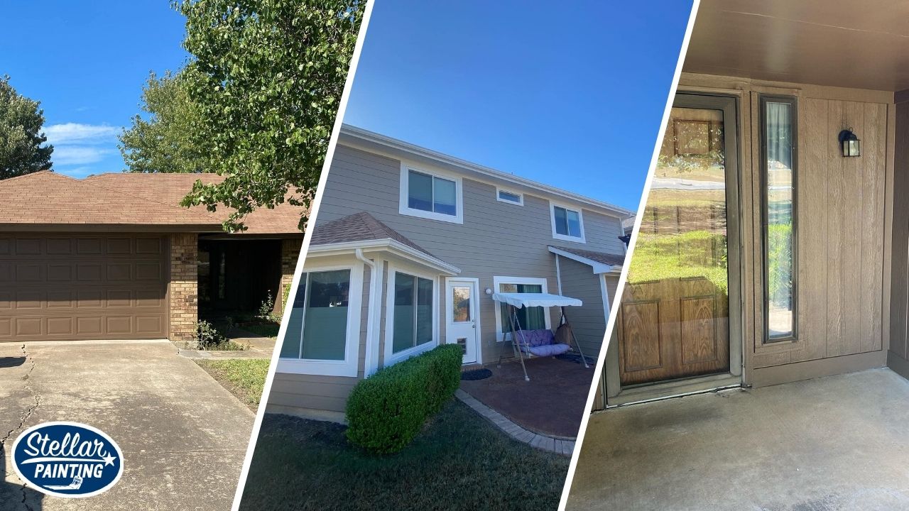 A split image of exterior painting service done by Stellar Painting in Fort Worth, TX.