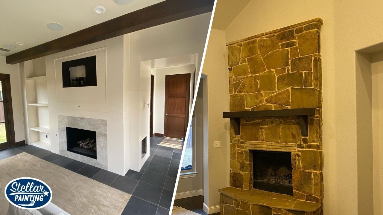 Interior Painting Park Glen Fort Worth TX - Interior Painting - Stellar Painting This is a split image of white wall painted by Stellar Painting.