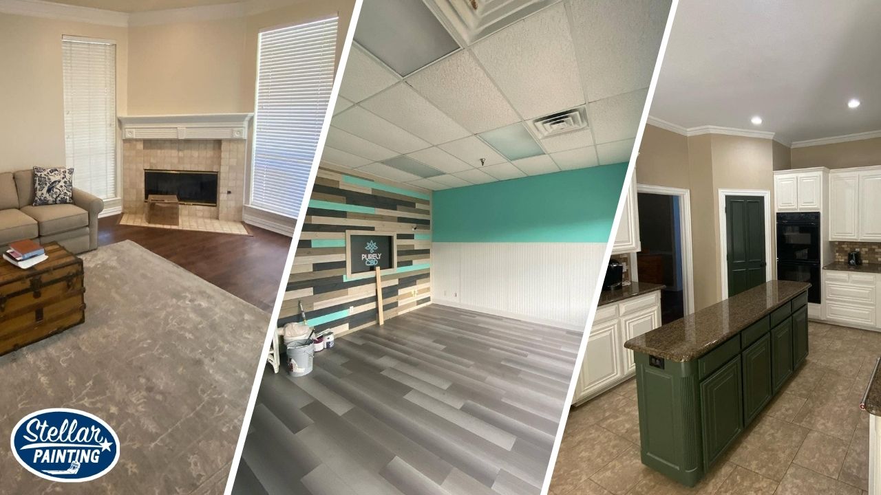A split image of interior painting done in Fort Worth, TX.