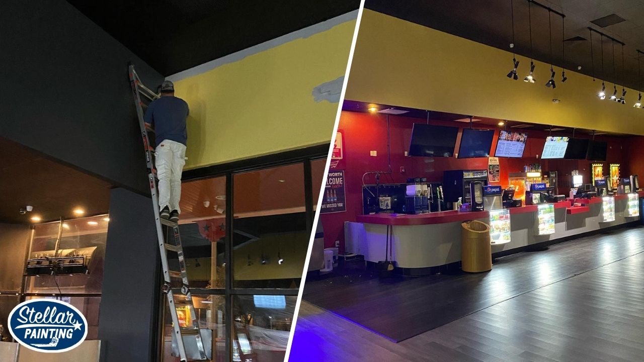 A split image of commercial painting in Fort Worth, TX.