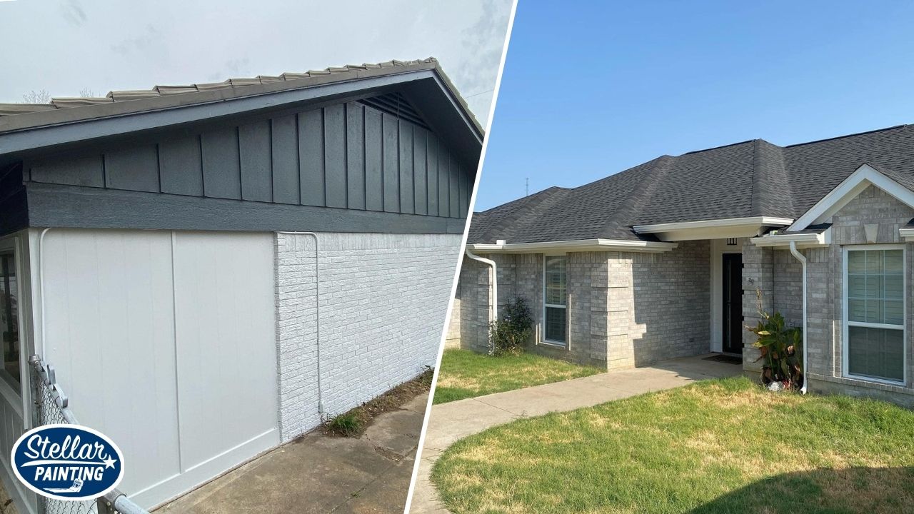 This is a split image of exterior painting done by Stellar Painting.