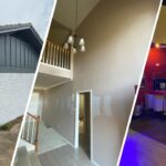 This is a split image of white exterior wall, a living room that is newly painted, and a commercial painting in Fort Worth, TX.